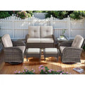Canapé balancelle de patio avec fauteuil pivotant et pouf - Marron