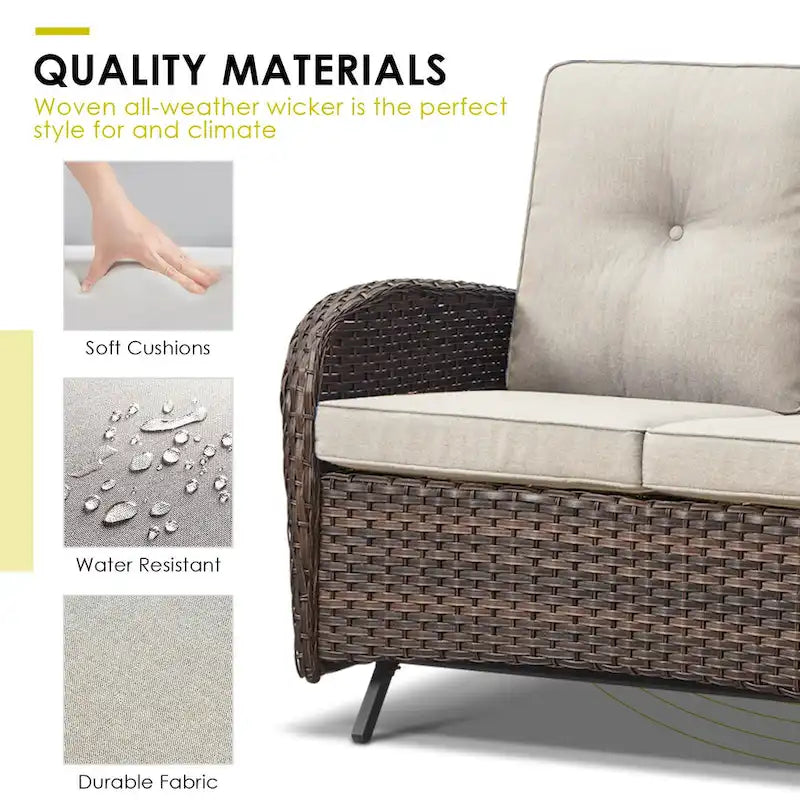 Canapé balancelle de patio avec fauteuil pivotant et pouf - Marron