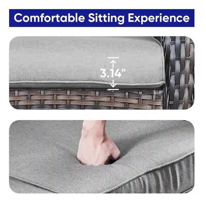 Canapé balancelle de patio avec fauteuil pivotant et pouf - Marron