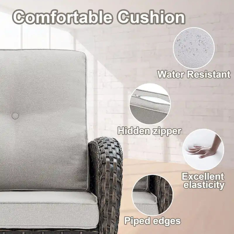 Canapé balancelle de patio avec fauteuil pivotant et pouf - Marron