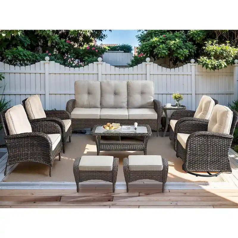 Wicker Patio Furniture Set 9 Piece Set - Brown