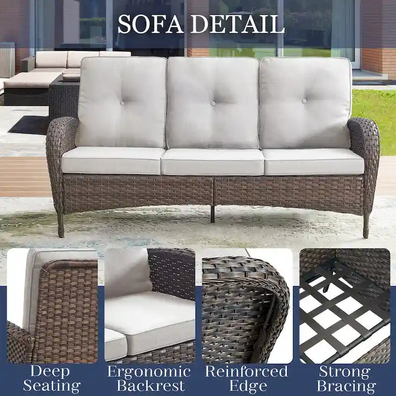 Ensemble de mobilier de patio en osier 9 pièces - Marron