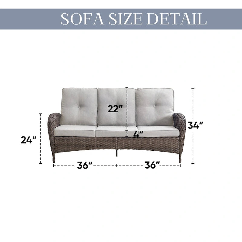 Ensemble de mobilier de patio en osier 9 pièces - Marron