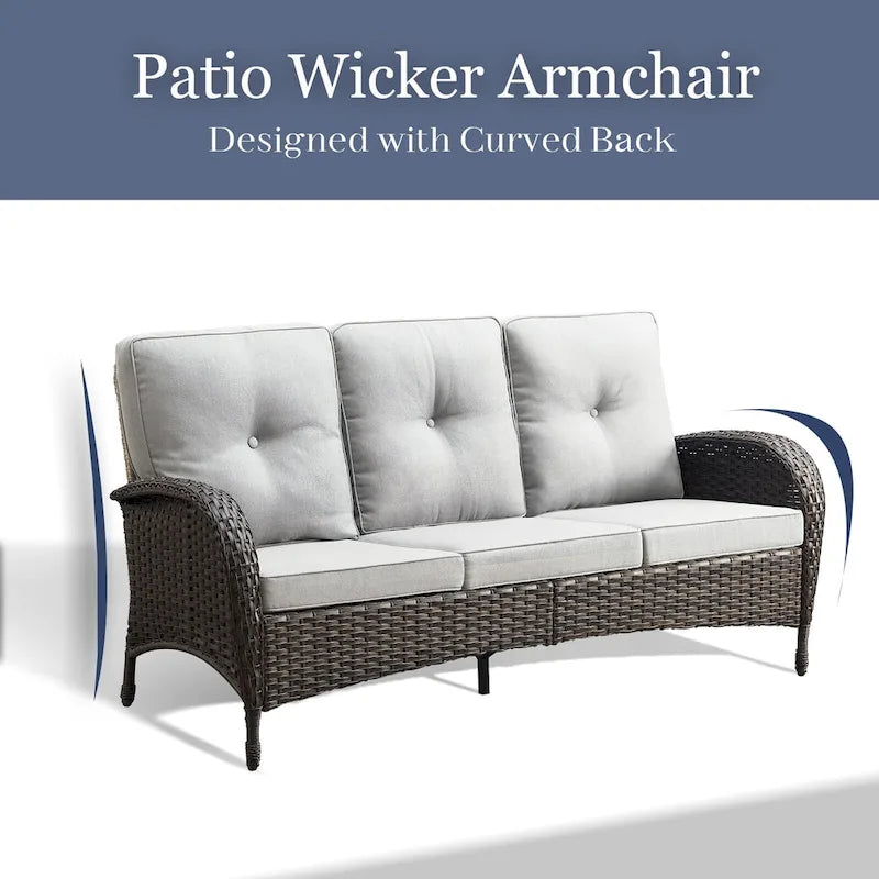 Ensemble de mobilier de patio en osier 9 pièces - Marron