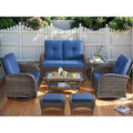 Ensembles de balancelle de patio 7 pièces avec chaise pivotante - Marron