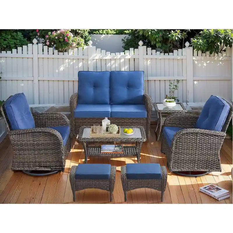 Ensembles de balancelle de patio 7 pièces avec chaise pivotante - Marron