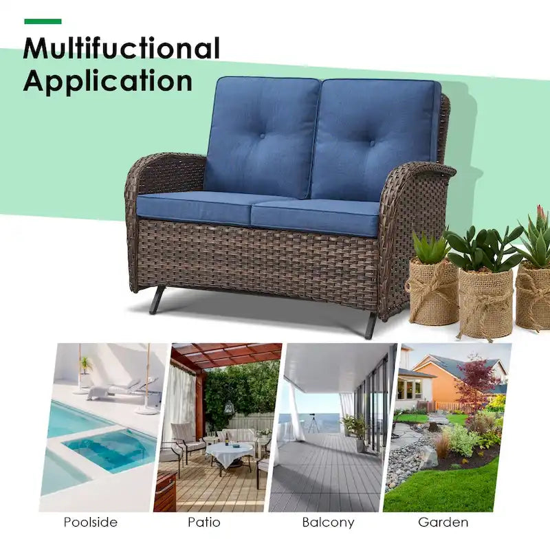 Ensembles de balancelle de patio 7 pièces avec chaise pivotante - Marron