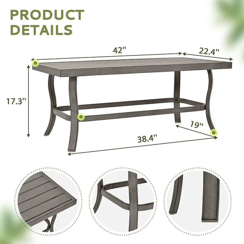 Ensemble de conversation en aluminium 5 places pour patio avec table basse, canapé et coussins gris clair