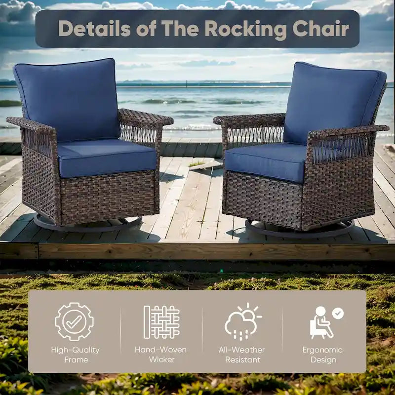 Fauteuils de patio à bascule et pivotants - Lot de 2 - Marron