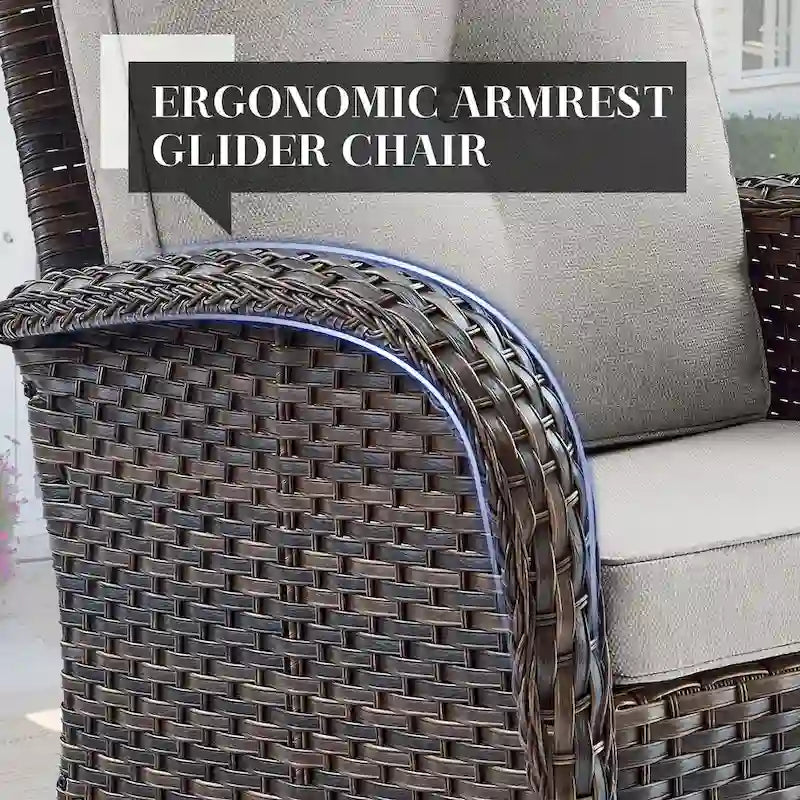 Fauteuils pivotants d'extérieur avec table d'appoint en rotin – Marron