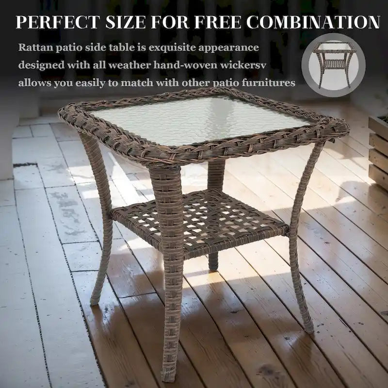Fauteuils pivotants d'extérieur avec table d'appoint en rotin – Marron