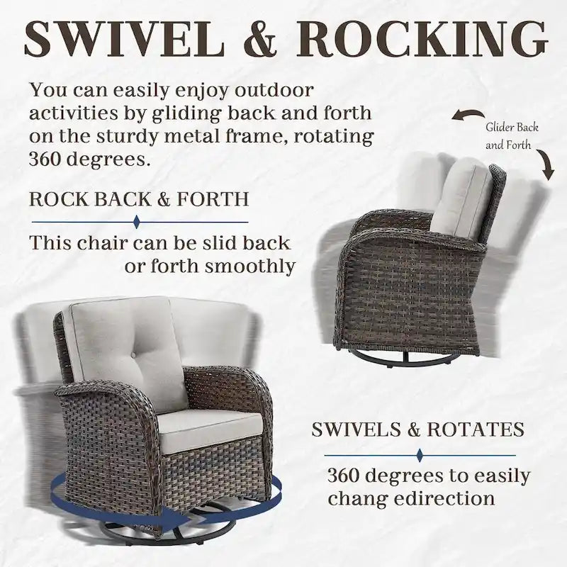 Fauteuils pivotants d'extérieur avec table d'appoint en rotin – Marron