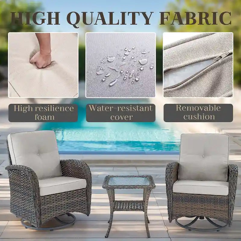 Fauteuils pivotants d'extérieur avec table d'appoint en rotin – Marron