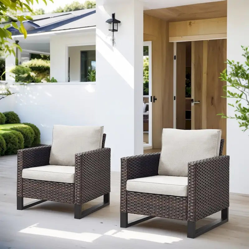 4 poufs de chaise de patio extérieur en osier - Marron