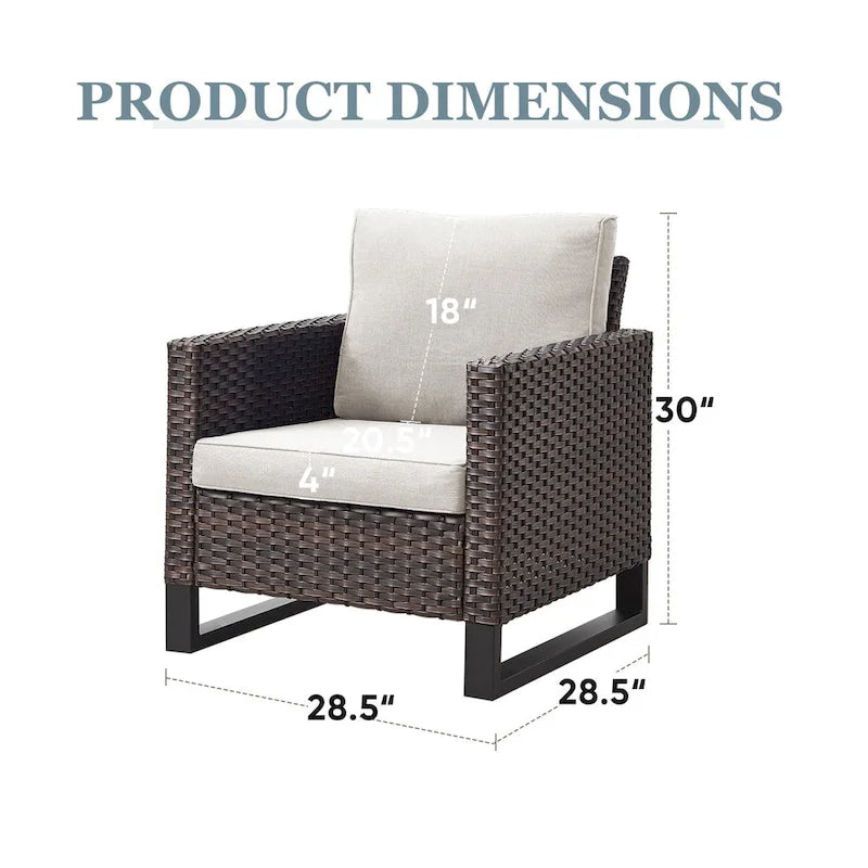 4 poufs de chaise de patio extérieur en osier - Marron