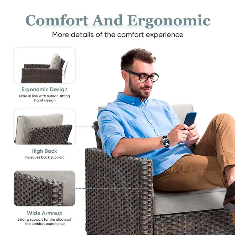 4 poufs de chaise de patio extérieur en osier - Marron
