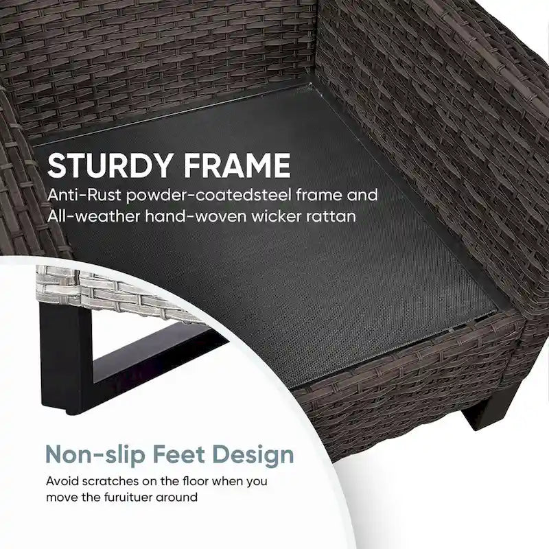 4 poufs de chaise de patio extérieur en osier - Marron
