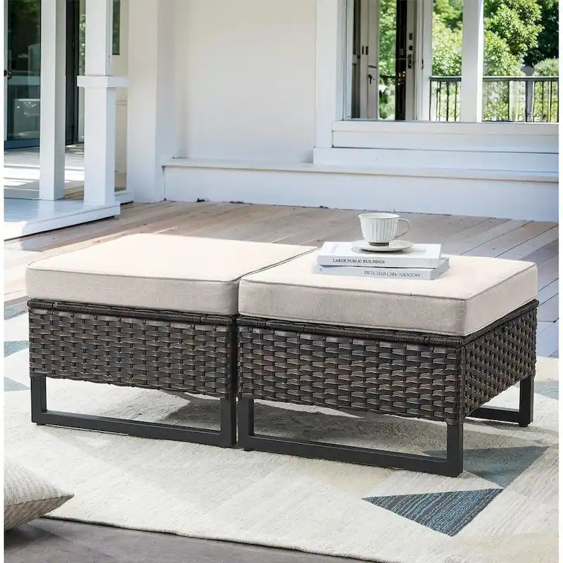 4 poufs de chaise de patio extérieur en osier - Marron
