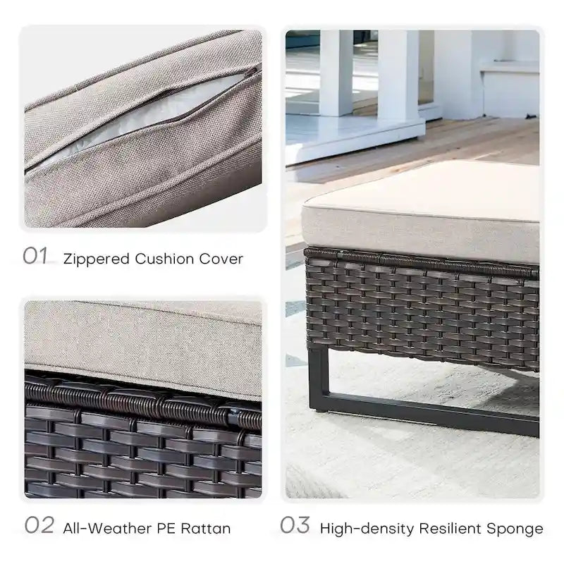 4 poufs de chaise de patio extérieur en osier - Marron