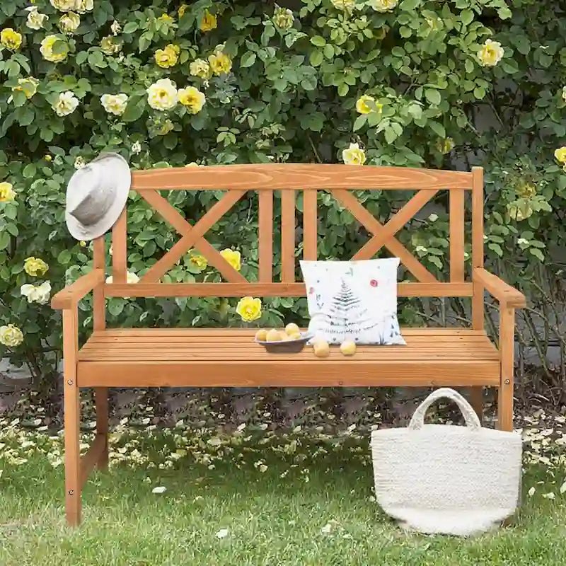 Outdoor Garden Fir X Back Wooden Bench