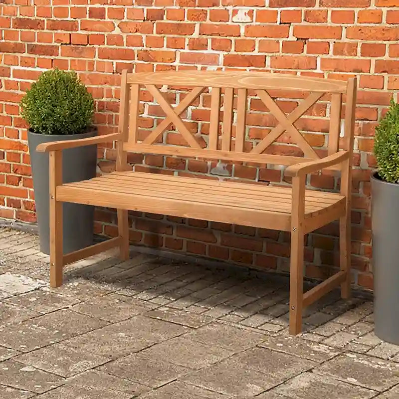 Banc en bois d'extérieur à dossier croisé en sapin