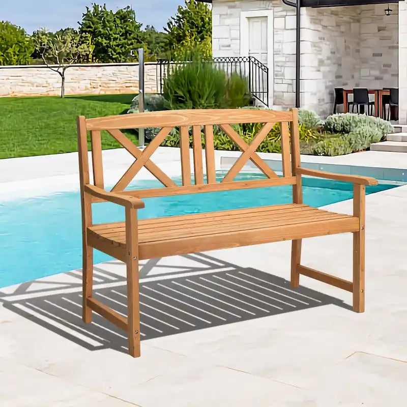 Banc en bois d'extérieur à dossier croisé en sapin