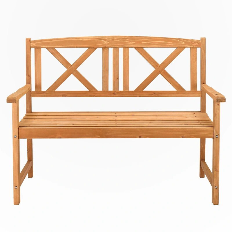 Banc en bois d'extérieur à dossier croisé en sapin