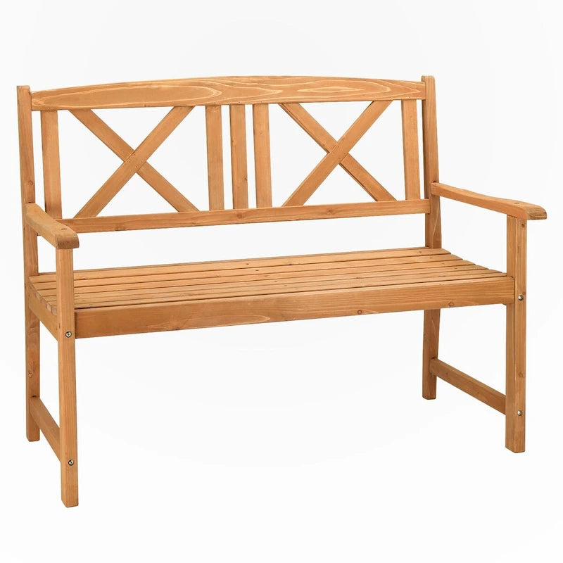 Banc en bois d'extérieur à dossier croisé en sapin