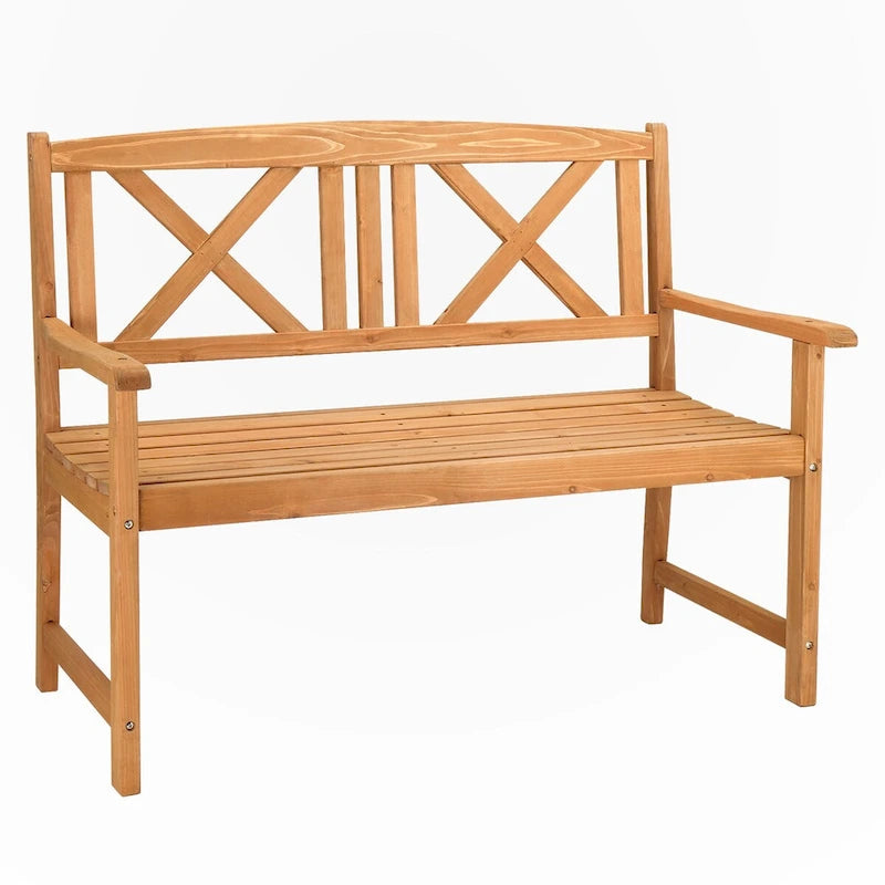 Banc en bois d'extérieur à dossier croisé en sapin