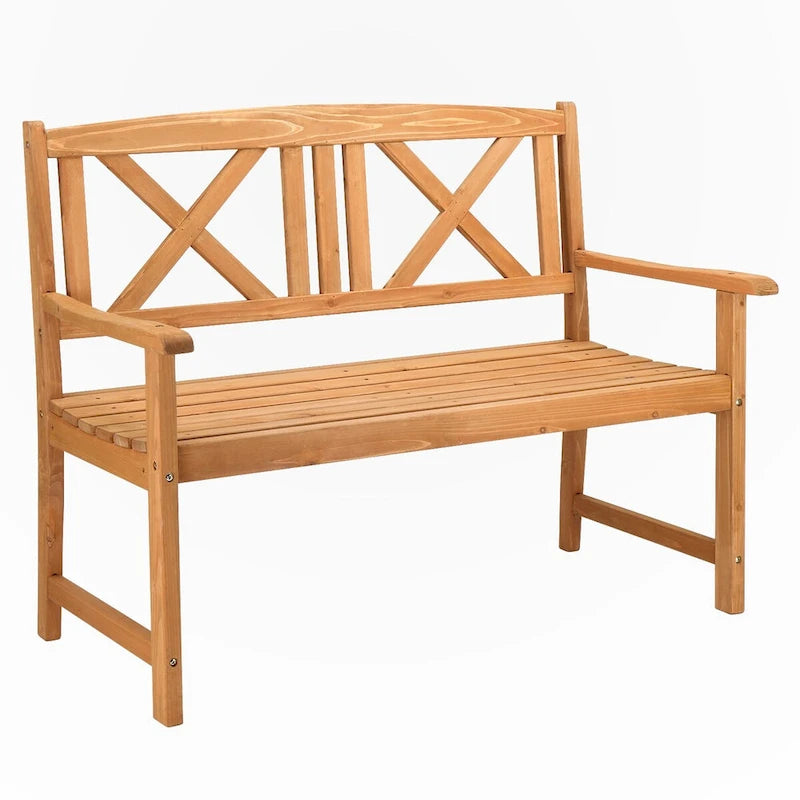 Banc en bois d'extérieur à dossier croisé en sapin