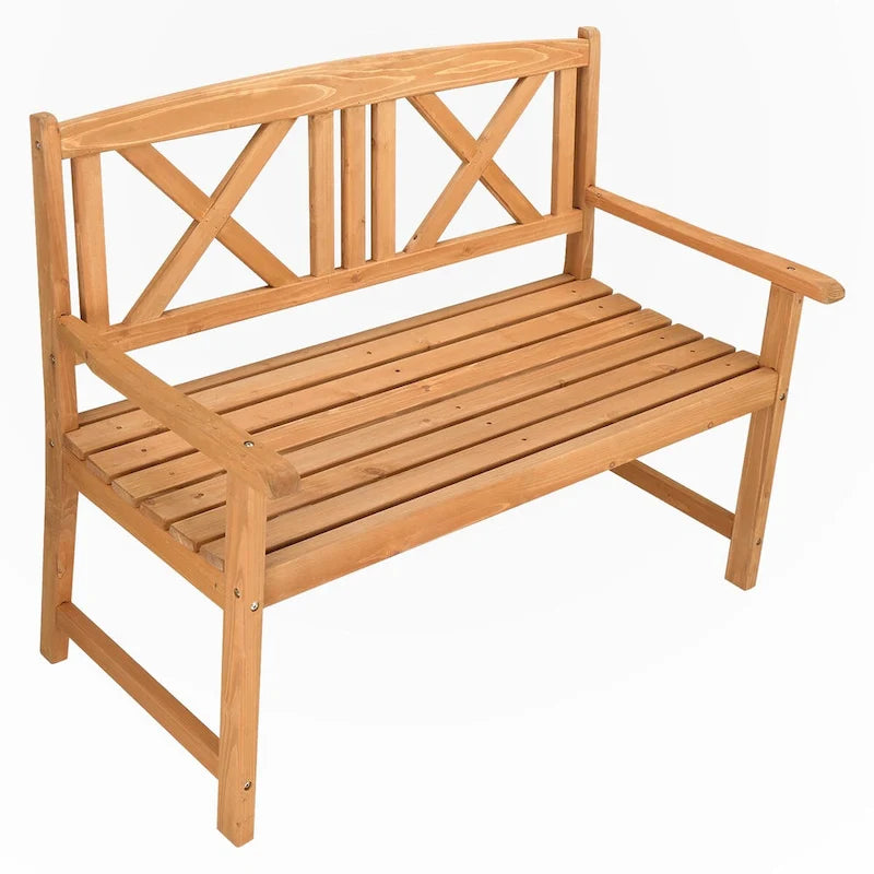 Banc en bois d'extérieur à dossier croisé en sapin