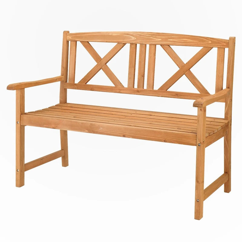 Banc en bois d'extérieur à dossier croisé en sapin