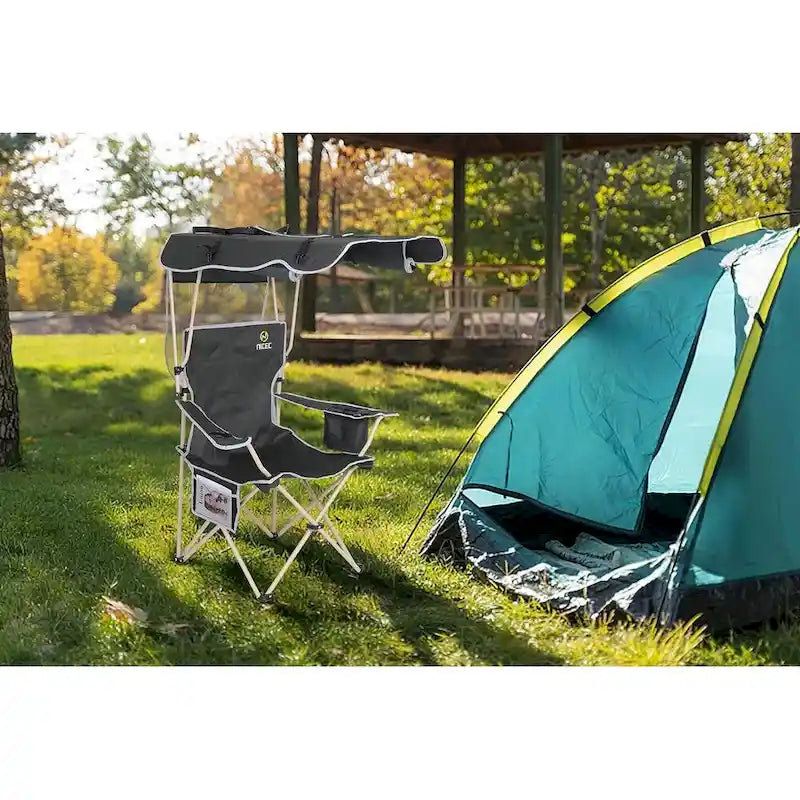 Chaise de camping avec auvent pare-soleil, Chaises de camping portables, Auvent pare-soleil détachable, Poche latérale et porte-gobelet