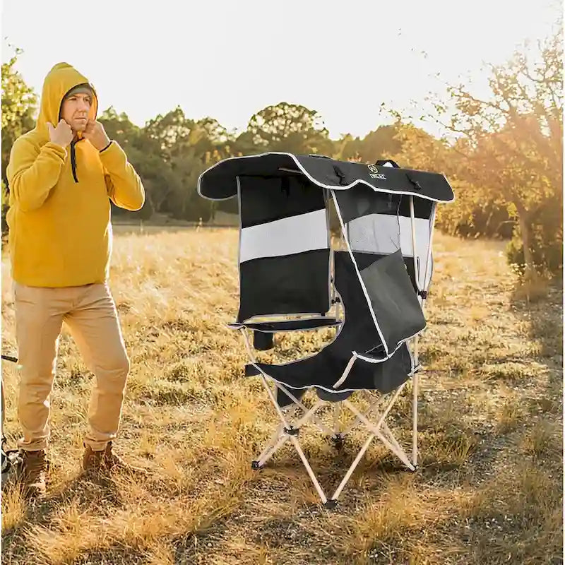Chaise de camping avec auvent pare-soleil, Chaises de camping portables, Auvent pare-soleil détachable, Poche latérale et porte-gobelet