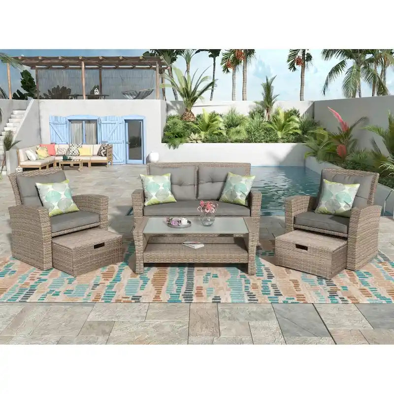 Ensemble de canapé en rotin tressé d'extérieur avec table basse et sièges de patio