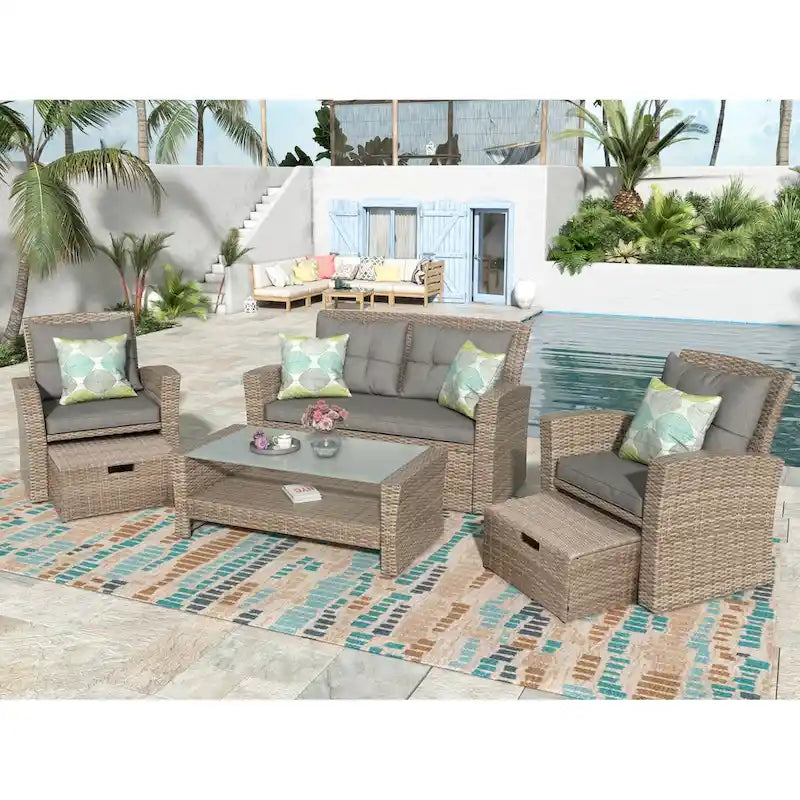 Ensemble de canapé en rotin tressé d'extérieur avec table basse et sièges de patio