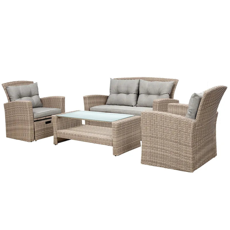 Ensemble de canapé en rotin tressé d'extérieur avec table basse et sièges de patio