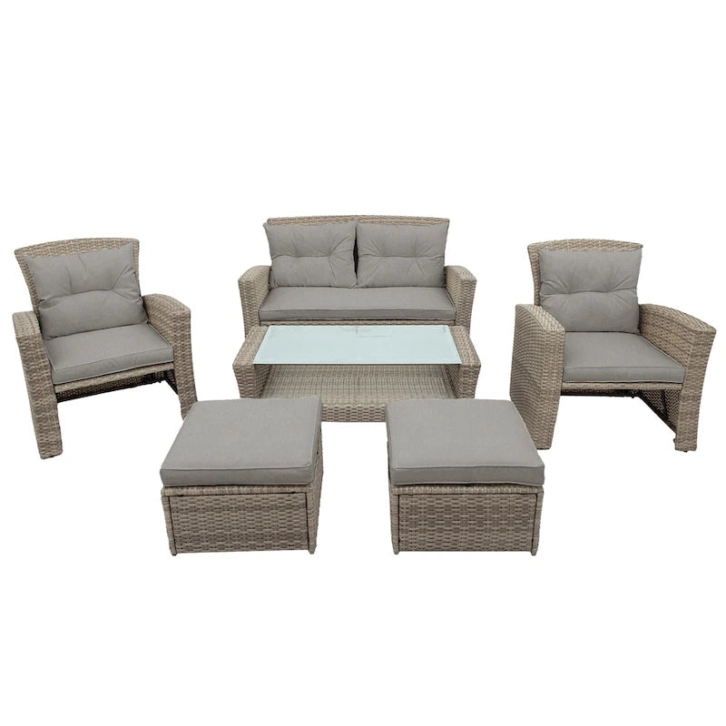 Ensemble de canapé en rotin tressé d'extérieur avec table basse et sièges de patio