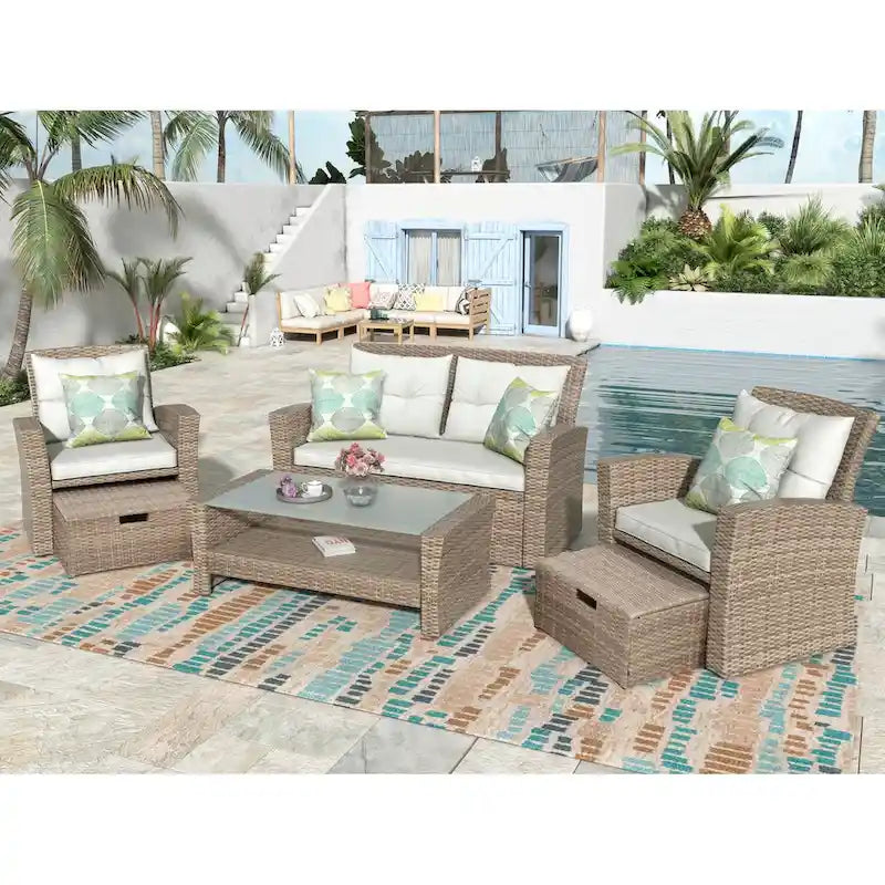 Ensemble de canapé en rotin tressé d'extérieur avec table basse et sièges de patio