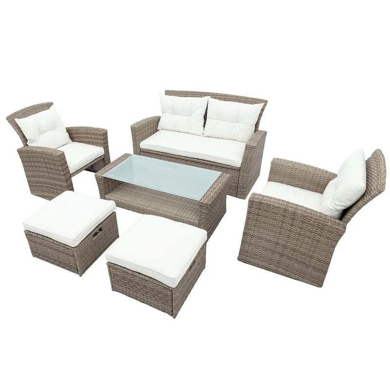 Ensemble de canapé en rotin tressé d'extérieur avec table basse et sièges de patio