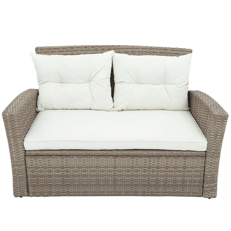 Ensemble de canapé en rotin tressé d'extérieur avec table basse et sièges de patio