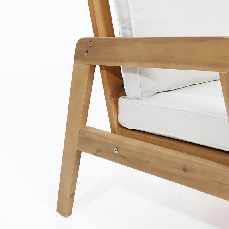 Salon de jardin en bois d'acacia, table basse et banquette avec coussins