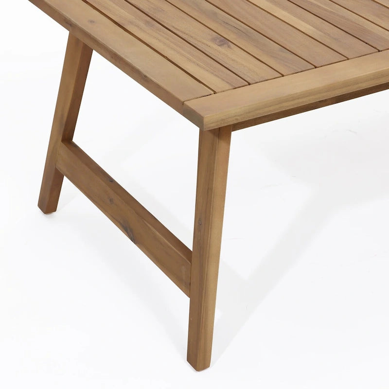 Salon de jardin en bois d'acacia, table basse et banquette avec coussins