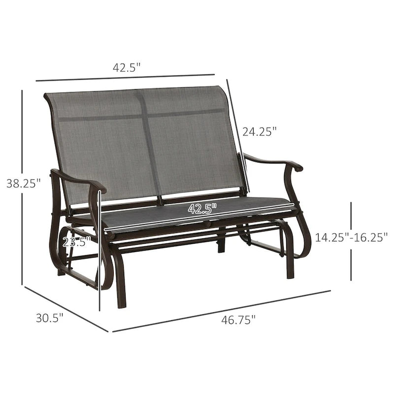 Banc à bascule de terrasse d'extérieur avec cadre en acier thermolaqué