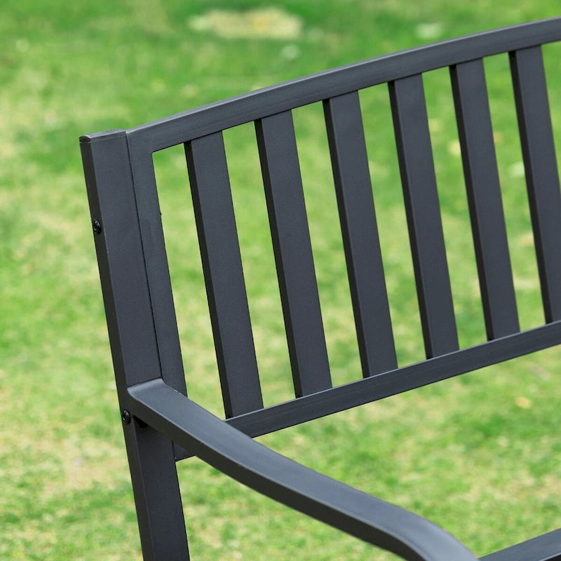 Banc planeur d'extérieur, avec accoudoirs, assise et dossier à lattes, causeuse avec cadre en acier thermolaqué
