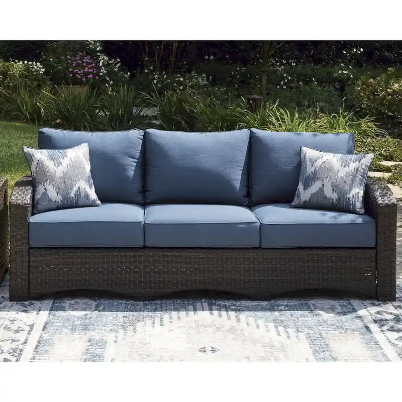 Signature Design by Ashley Windglow Blue/Brown Outdoor Sofa with Cushion - 80.38 W x 31 D x 36 H