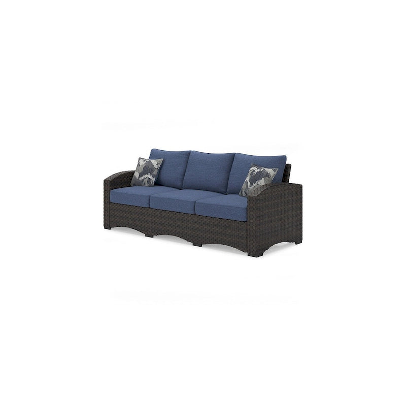 Signature Design by Ashley Canapé d'extérieur Windglow bleu/marron avec coussin – 80,38 L x 31 P x 36 H