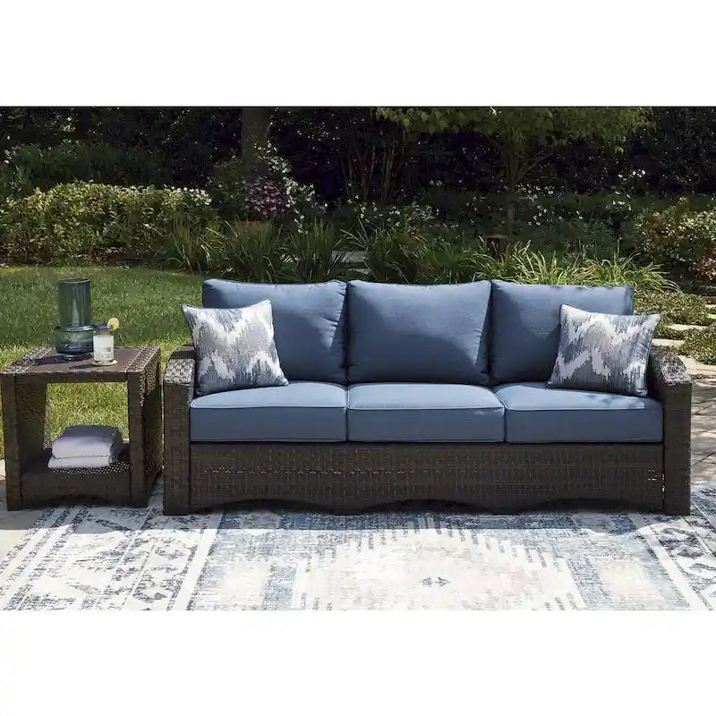 Signature Design by Ashley Canapé d'extérieur Windglow bleu/marron avec coussin – 80,38 L x 31 P x 36 H