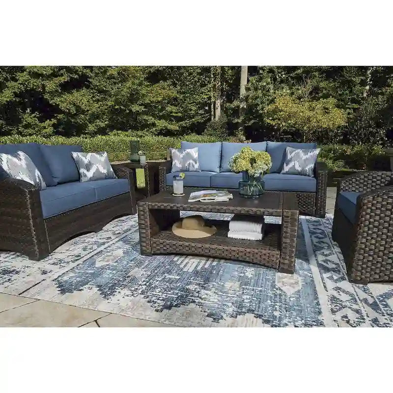 Signature Design by Ashley Canapé d'extérieur Windglow bleu/marron avec coussin – 80,38 L x 31 P x 36 H
