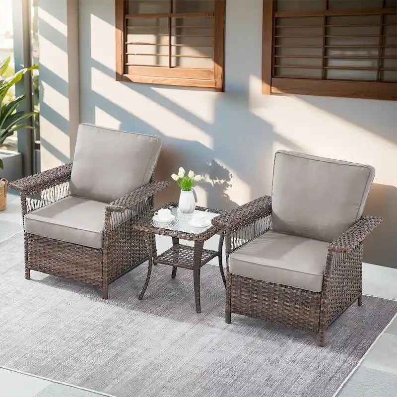 Chaises de patio Gymojoy 3 pièces avec table basse - Marron